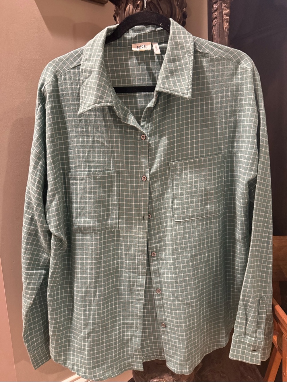 BKE Sage Green Windowpane Button-Down Shirt